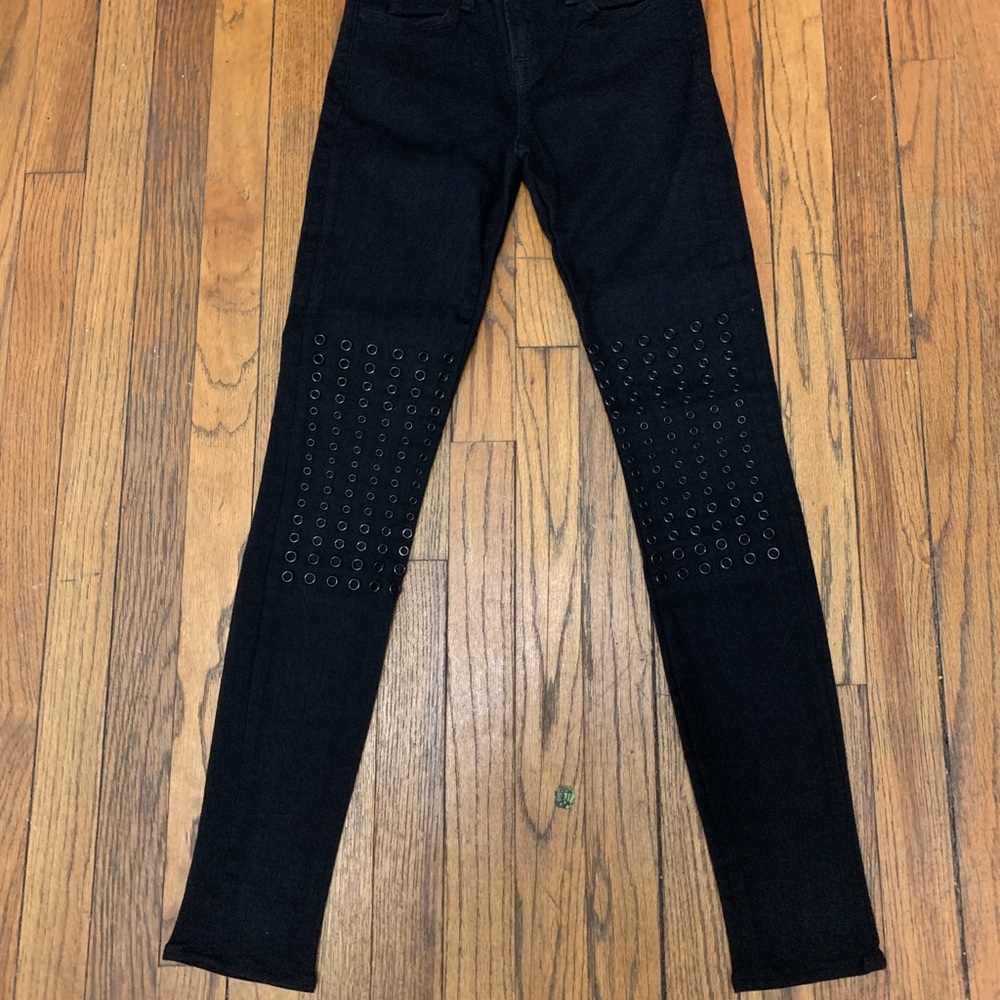 J Brand Ingrid Mid Rise Grommet Knee Black Jeans - Picture 2 of 5